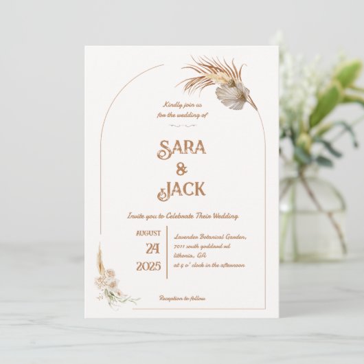 Boho Chic Wedding Invitation Pampas Grass 招待状 (スタンド正面)