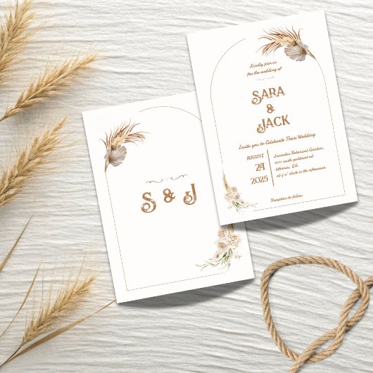 Boho Chic Wedding Invitation Pampas Grass 招待状