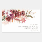 Boho Chic Wedding Sticker – Burgundy Blush Floral  長方形シール (正面)