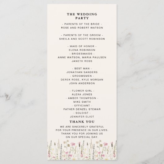 Boho Chic Wedding with Beige Flowers プログラム (裏面)