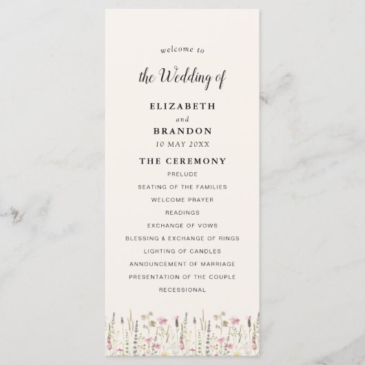 Boho Chic Wedding with Beige Flowers プログラム (正面)