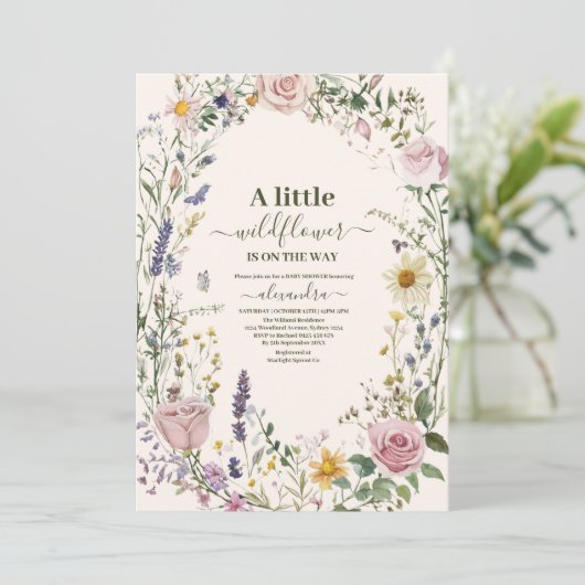 Boho Chic Wildflower  Baby Shower 招待状 (スタンド正面)