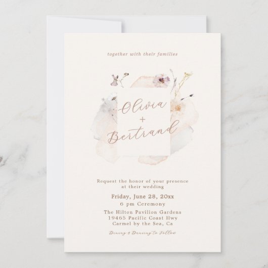 Boho Chic Wildflower Minimalist Garden Wedding 招待状 (正面)