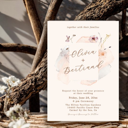 Boho Chic Wildflower Minimalist Garden Wedding 招待状