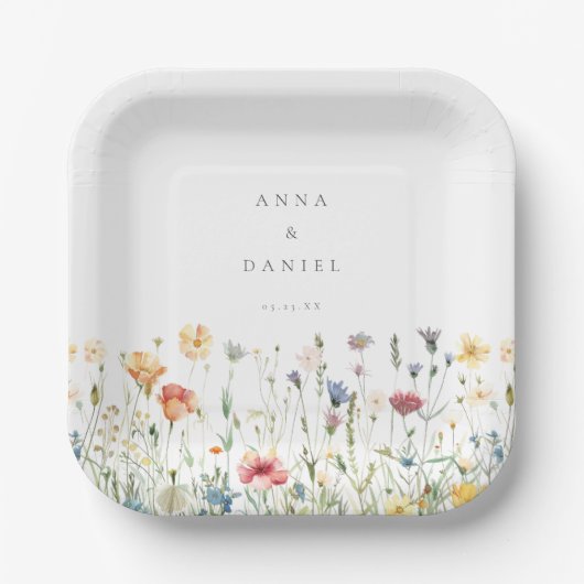 Boho Chic Wildflower Wedding ペーパープレート (正面)