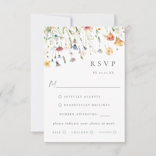 Boho Chic Wildflower Wedding Meal Choice RSVP Card (正面)