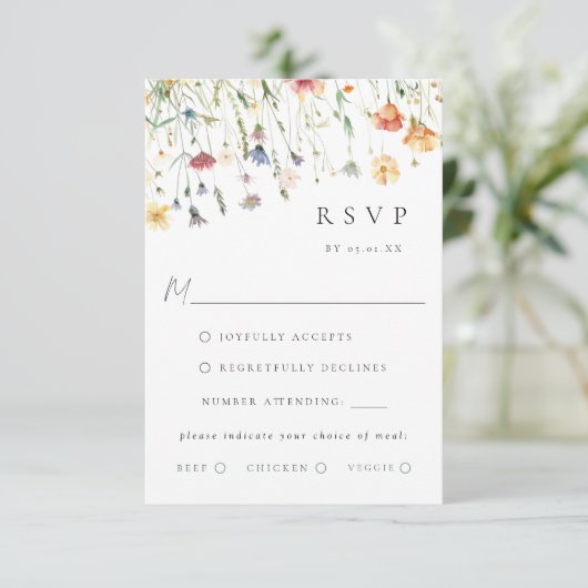 Boho Chic Wildflower Wedding Meal Choice RSVP Card (スタンド正面)