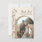 Boho Chic Wildflowers Arch Photo QR Code 結婚's サンキューカード (正面)