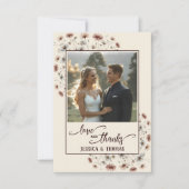 Boho Chic Wildflowers Love & 感謝してい結婚s Photo サンキューカード (正面)