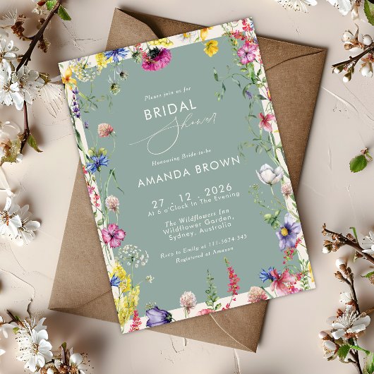 Boho Chic Wildflowers Love in bloom Bridal Shower 招待状