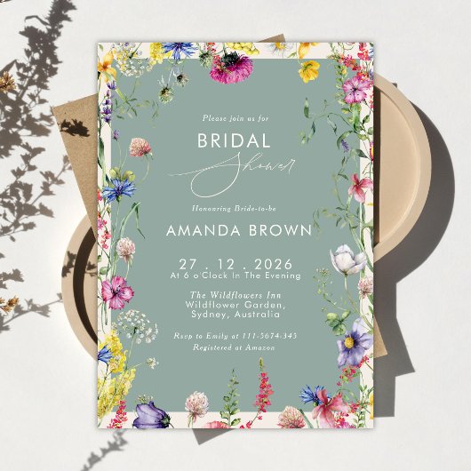 Boho Chic Wildflowers Love in bloom Bridal Shower  招待状