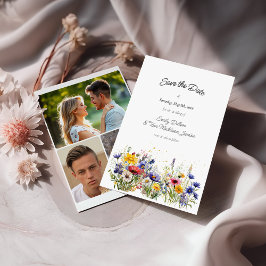 Boho Chic Wildflowers Modern 3 Photo セーブザデート