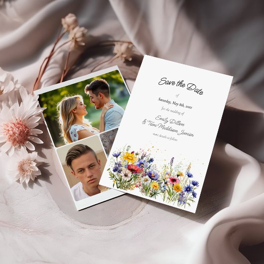 Boho Chic Wildflowers Modern 3 Photo セーブザデート