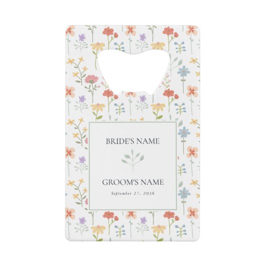 Boho Chic Wildflowers Modern Floral Wedding Favor クレジットカード栓抜き (正面)