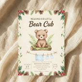 boho chic woodland bear greenery baby shower 招待状