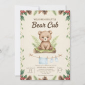 boho chic woodland bear greenery baby shower 招待状 (正面)