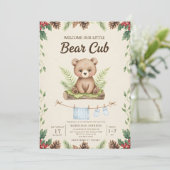 boho chic woodland bear greenery baby shower 招待状 (スタンド正面)