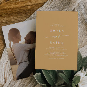Boho Chic Yellow Marigold写真カジュアル結婚ズ 招待状
