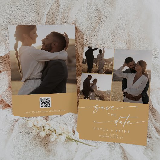 Boho Chic Yellow Marigold写真数々のQRコード セーブザデート