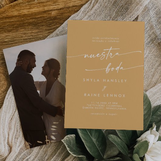 Boho Chic Yellow Marigold Photo スペインの結婚's 招待状