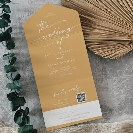 Boho Chic Yellow Marigold QRコードメール結婚イン オールインワン招待状