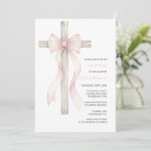 Boho Christening Baptism girl bow invitation 招待状 (スタンド正面)