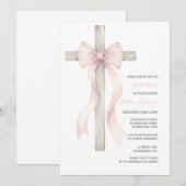 Boho Christening Baptism girl bow invitation 招待状 (正面/裏面)