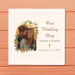 Boho Christian Crossフローラアーチフォト結婚ズ スタンダードカクテルナプキン