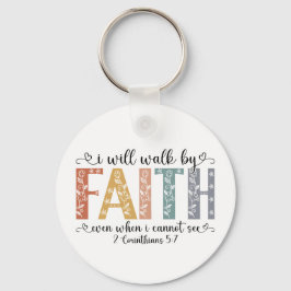 Boho Christian Walk by Faith Bible Verse Floral キーホルダー