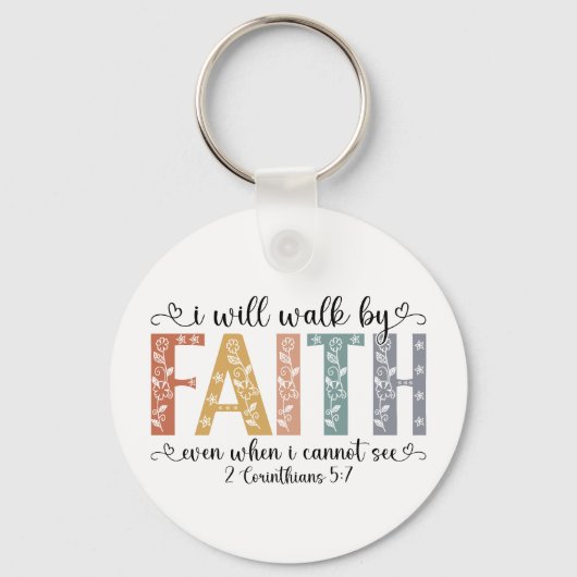 Boho Christian Walk by Faith Bible Verse Floral キーホルダー (正面)