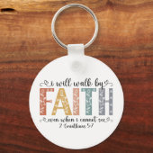 Boho Christian Walk by Faith Bible Verse Floral キーホルダー (正面)