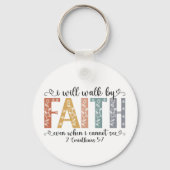 Boho Christian Walk by Faith Bible Verse Floral キーホルダー (裏面)