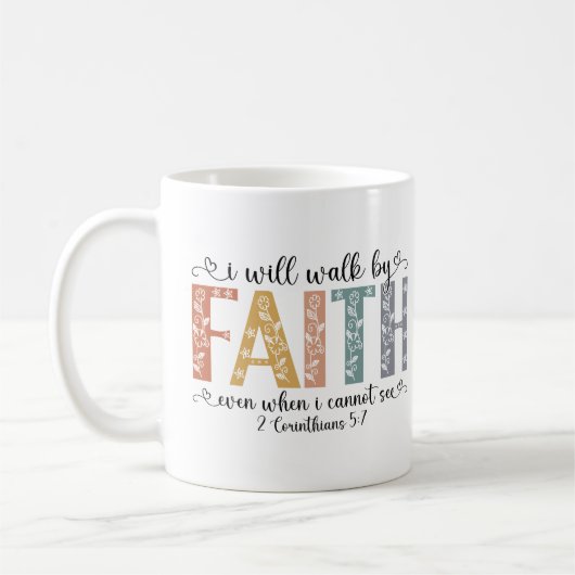 Boho Christian Walk by Faith Bible Verse Floral コーヒーマグカップ (左)