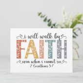 Boho Christian Walk by Faith Bible Verse Floral シーズンカード (スタンド正面)