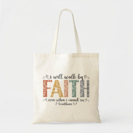 Boho Christian Walk by Faith Bible Verse Floral トートバッグ