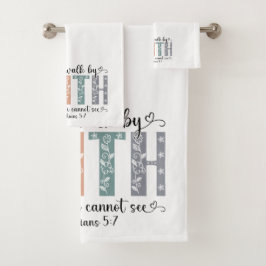 Boho Christian Walk by Faith Bible Verse Floral バスタオルセット