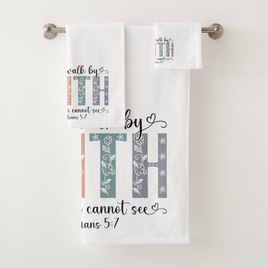 Boho Christian Walk by Faith Bible Verse Floral バスタオルセット (インサイチュ)