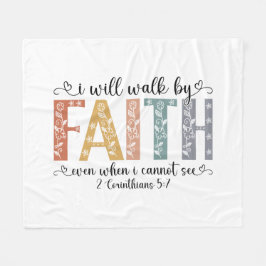 Boho Christian Walk by Faith Bible Verse Floral フリースブランケット