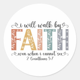 Boho Christian Walk by Faith Bible Verse Floral ラウンドシール