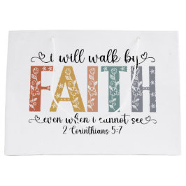 Boho Christian Walk by Faith Bible Verse Floral ラージペーパーバッグ