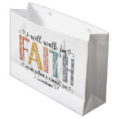 Boho Christian Walk by Faith Bible Verse Floral ラージペーパーバッグ (正面アングル)