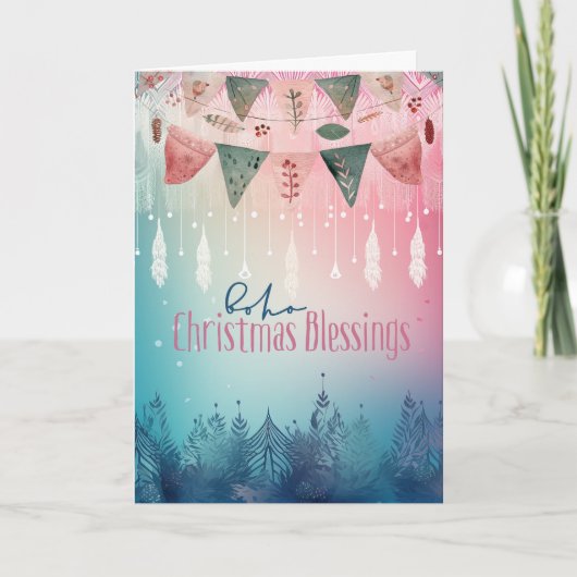 Boho Christmas Blessing Non-Photo Christmas Card シーズンカード (正面)