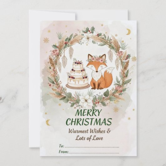 Boho Christmas Fox Greeting Card - Whimsical Woodl シーズンカード (正面)