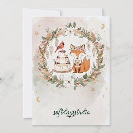 Boho Christmas Fox Greeting Card - Whimsical Woodl シーズンカード (裏面)