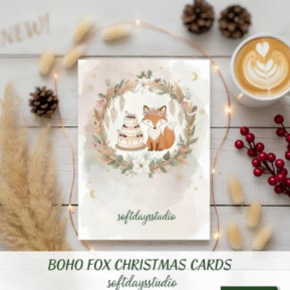 Boho Christmas Fox Greeting Card - Whimsical Woodl シーズンカード
