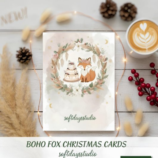 Boho Christmas Fox Greeting Card - Whimsical Woodl シーズンカード