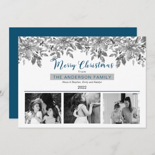 Boho Christmas Greeneryメリークリスマス3写真 シーズンカード (正面/裏面)