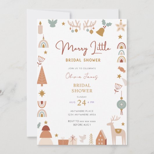 Boho Christmas Merry little bridal shower  招待状 (正面)