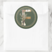 Boho Christmas Monogram F （ランタンと小枝つき） ラウンドシール (バッグ)