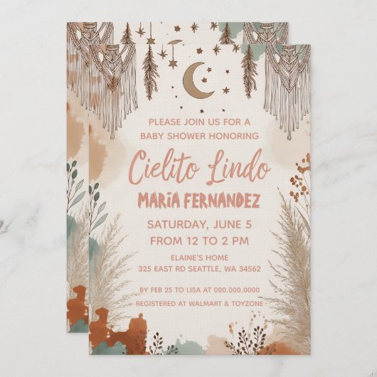 Boho Cielito Lindo Baby Shower 招待状 (正面/裏面)